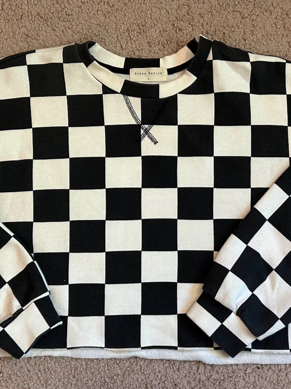 Urban Nation - Checkered women's crewneck cropped sweatshirt - size Large